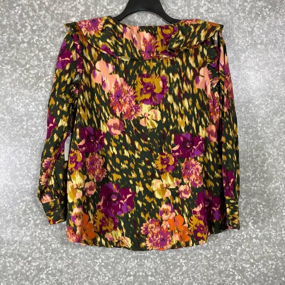 Terra & Sky NWT Green & Pink Ruffle Blouse - Plus Size 0X (14W) - Long Sleeves - Picture 7 of 7